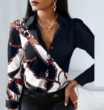 Printed Long Sleeve Shirt Top Women's Wear