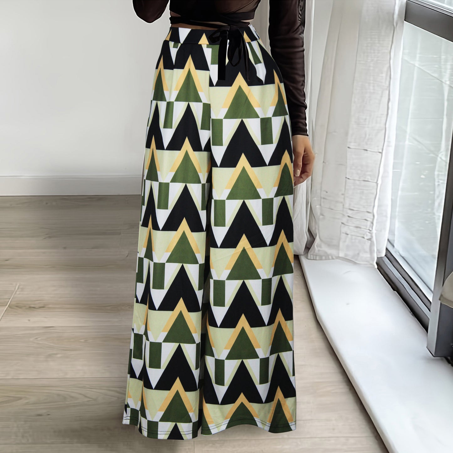 Loose High Waist Wide Leg Printed Straight Casual Pants