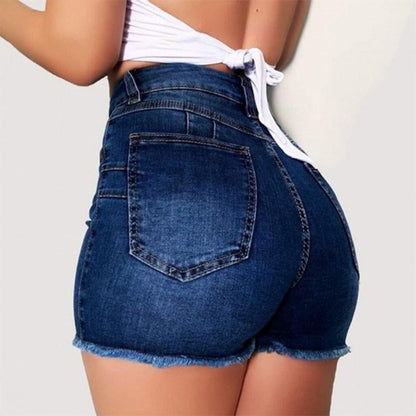 Short en jean extensible slim fit déchiré à pompons pour femme