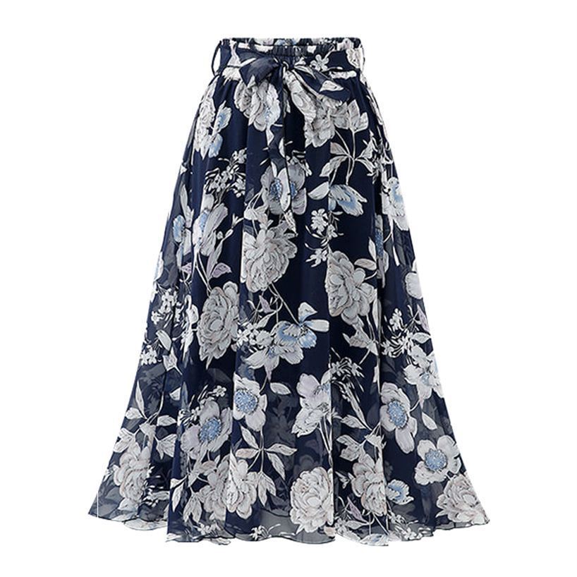 Bedruckter Chiffon Großer Rock Mittellang Floral Bohemian