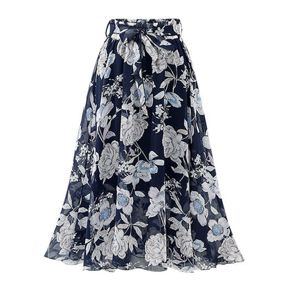 Bedruckter Chiffon Großer Rock Mittellang Floral Bohemian