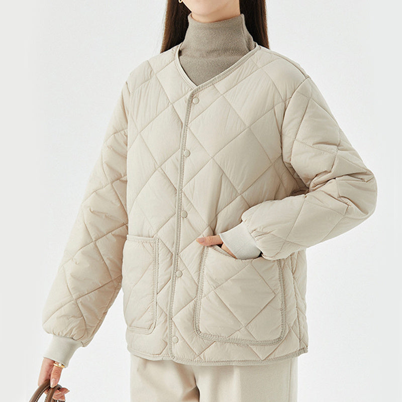 Nouveau manteau en coton à coudre en losange veste d'hiver chaude à col rond avec poches vêtements d'extérieur légers pour vêtements pour femmes