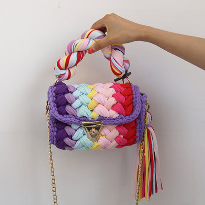 Pure Handmade Cloth Strip Bag Rainbow