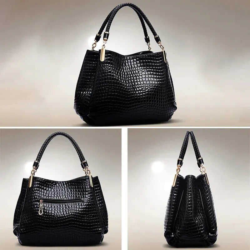 Sac à main pour femme grande capacité fourre-tout pour les déplacements quotidiens Sac à bandoulière pour femme Sac à main à imprimé crocodile avec visage brillant Shopping