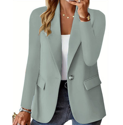 Veste de costume en polyester à manches longues pour femme, cardigan de couleur unie, petite veste de costume pour l'automne