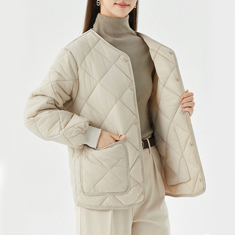 Nouveau manteau en coton à coudre en losange veste d'hiver chaude à col rond avec poches vêtements d'extérieur légers pour vêtements pour femmes