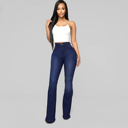 Pantalon en jean slim taille haute classique pour femme avec motif fer à cheval