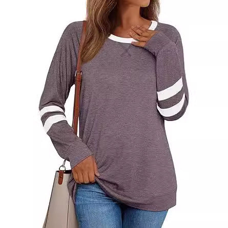 Women's Long-sleeved Shirt Hot Girl Casual Round Neck Multicolor Top