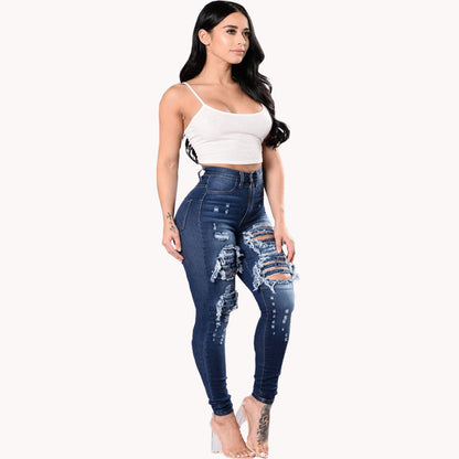 Pantalon en denim délavé déchiré pour femme