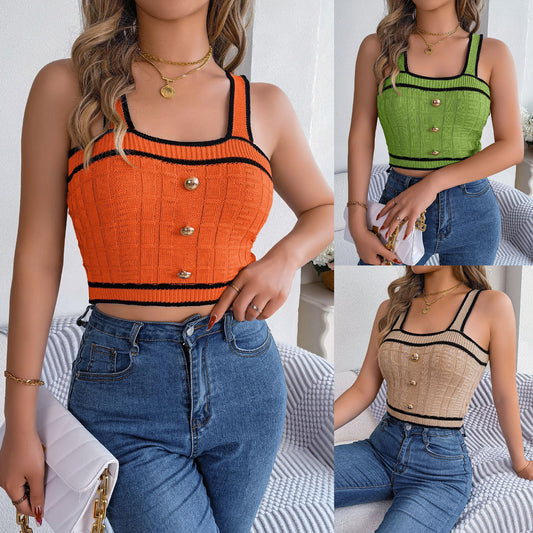 Sleeveless Midriff-baring Knitwear Holiday Top