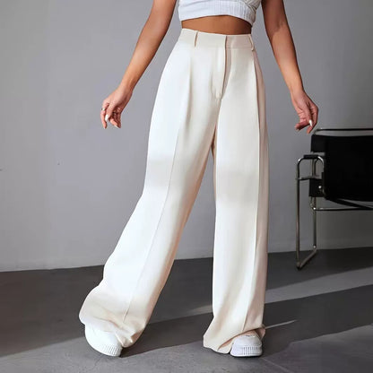 Pantalon ample taille haute amincissant à jambes larges et coupe droite