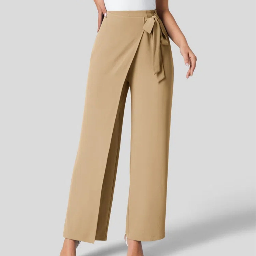 Women's High Waist Tie Side Invisible Zipper Wide Leg Pants