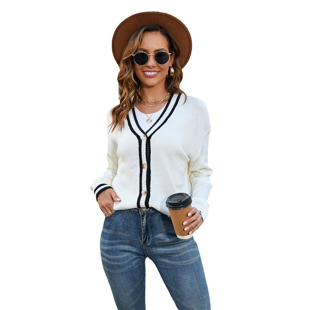 Women's Button Contrast Color Knitted Cardigan