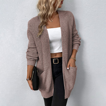 Women's Solid Color Pocket Sweater Women's Cardigan Coat