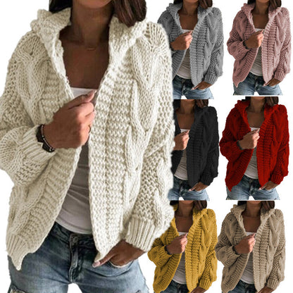 Twist Hat Cardigan Thick Line Knit Sweater Women