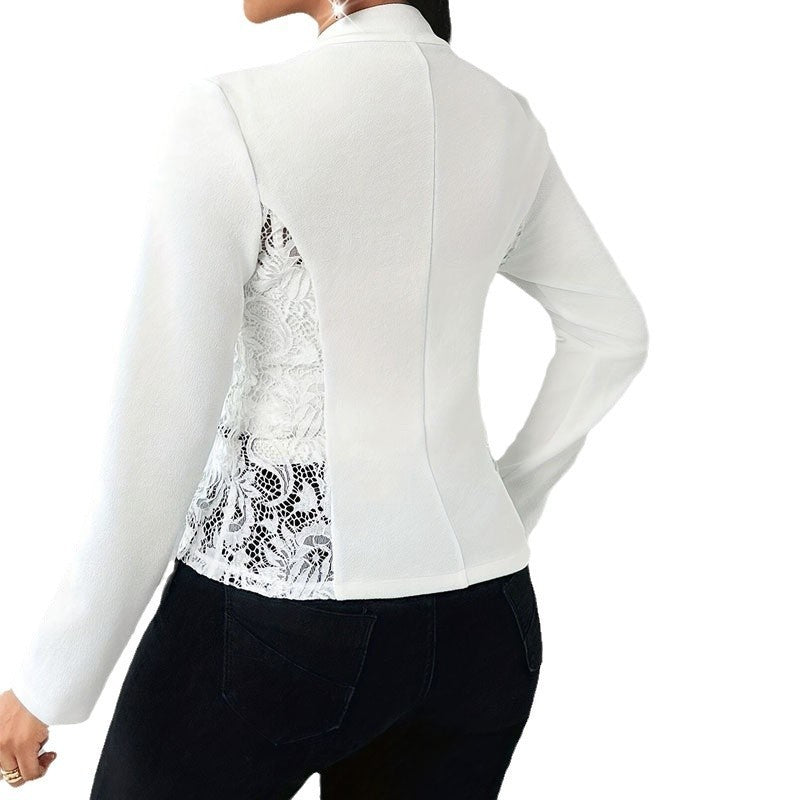 Elegant Temperament Patchwork Lace Slim Fit Long Sleeved Cardigan Jacket