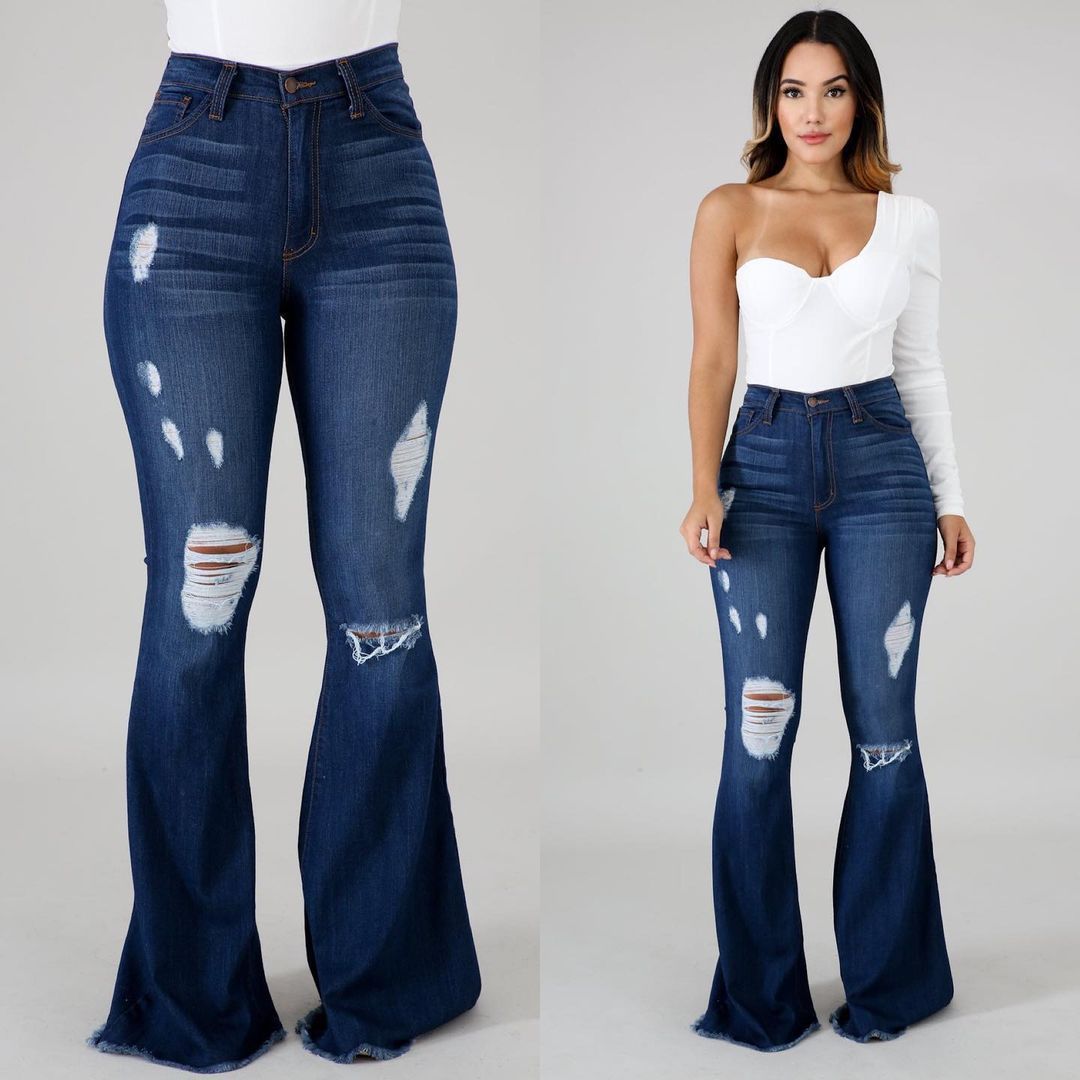 Fashion Women's Slim-fit Buttocks Ripped Jeans