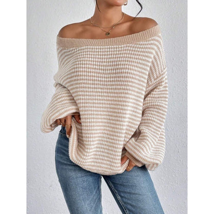 Women's Off-neck Shoulder-baring Sweater Contrast Color