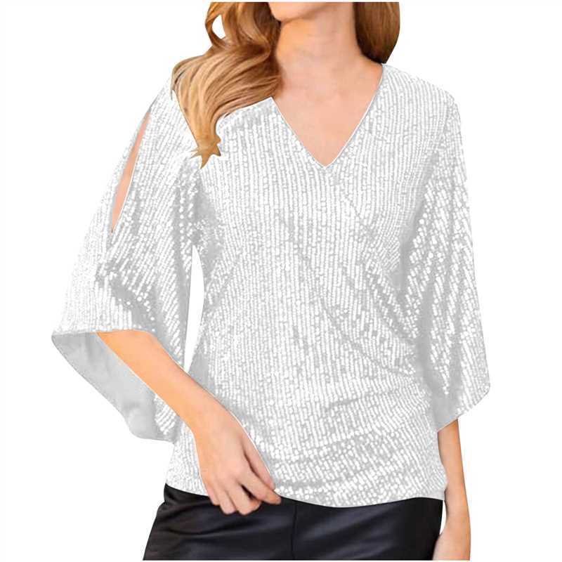 Loose Mid-length Sequined T-shirt Women's Short Sleeve