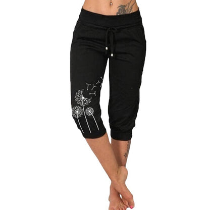 Casual Fashion Printing Loose High Waist Lace-up Cropped Pants