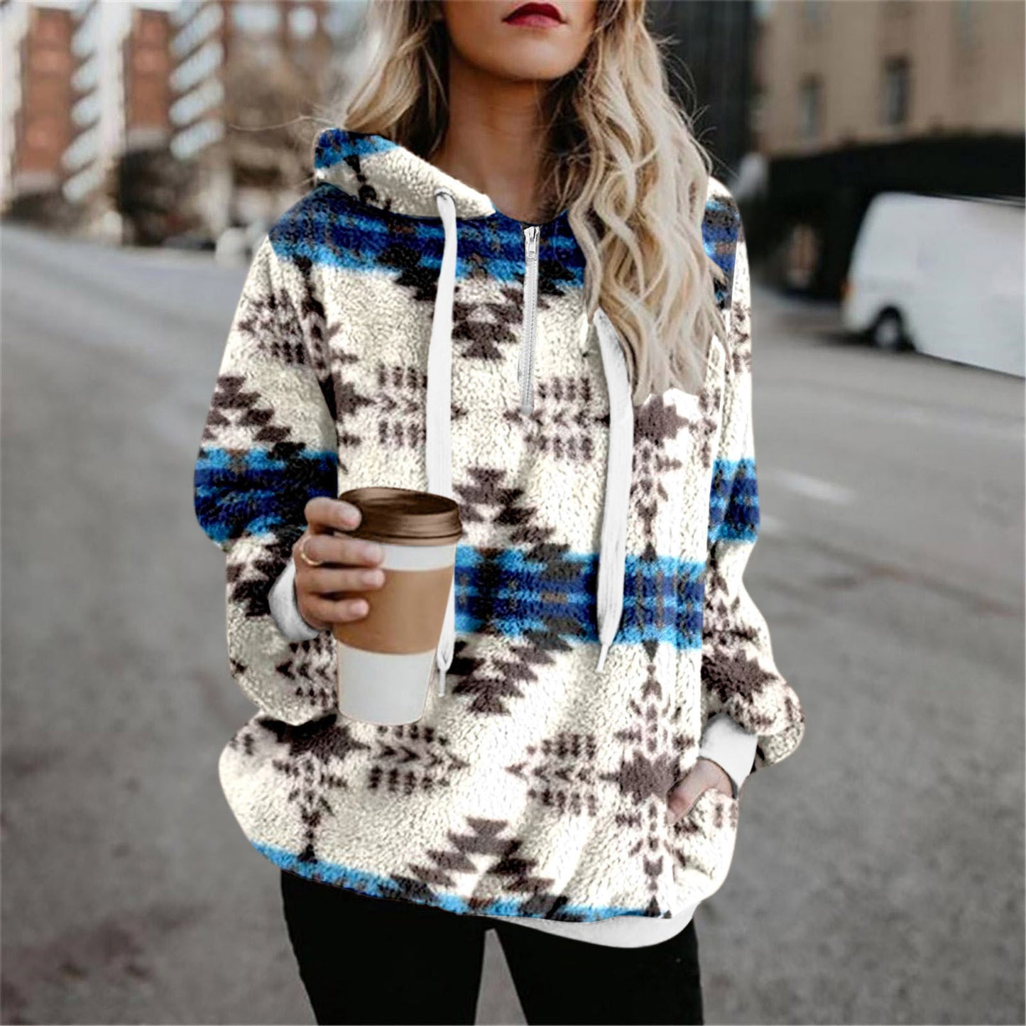 Loose Print Hooded Loose Top Fashion Long Sleeve Sweater