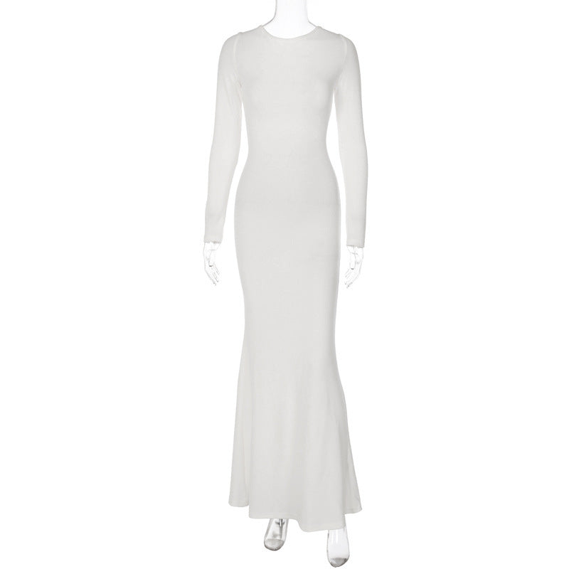 Elegantes, langärmliges, einfarbiges, schmal geschnittenes Kleid für Damen