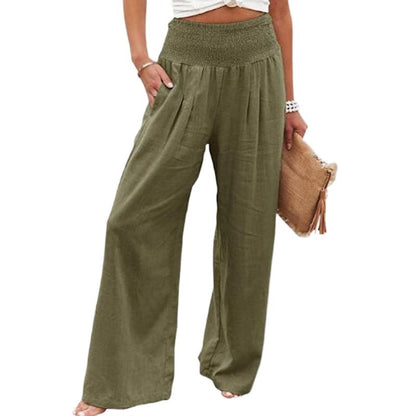 Women's Pants Casual Wide Leg Cotton Linen Loose Trousers