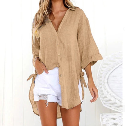 Linen Cotton Shirt Irregular Cardigan