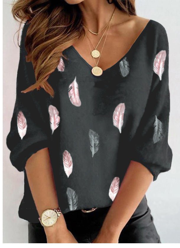 Printed Casual Loose Feather Fashion Top