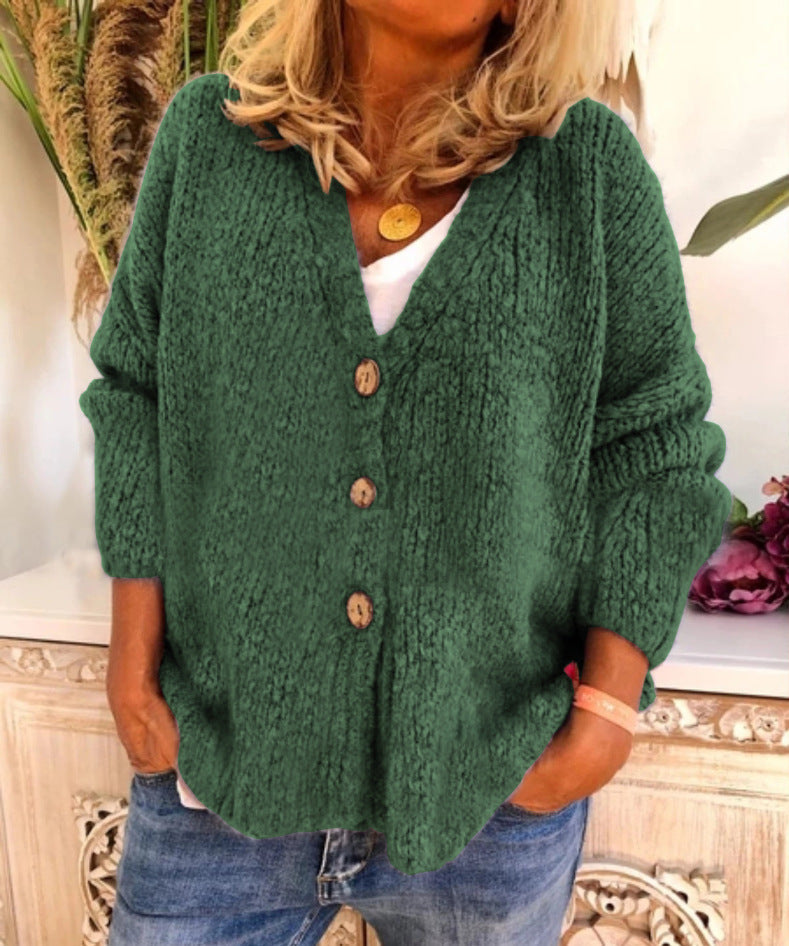 Knitted Cardigan Sweater With Three Buttons