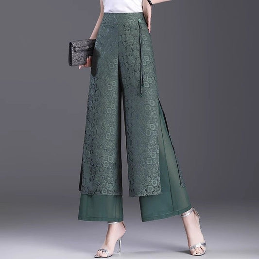 Pantalon fendu de style chinois, fin, taille haute, ample