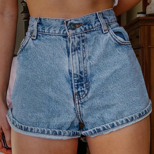 Short en jean imprimé artistique vintage pour femme